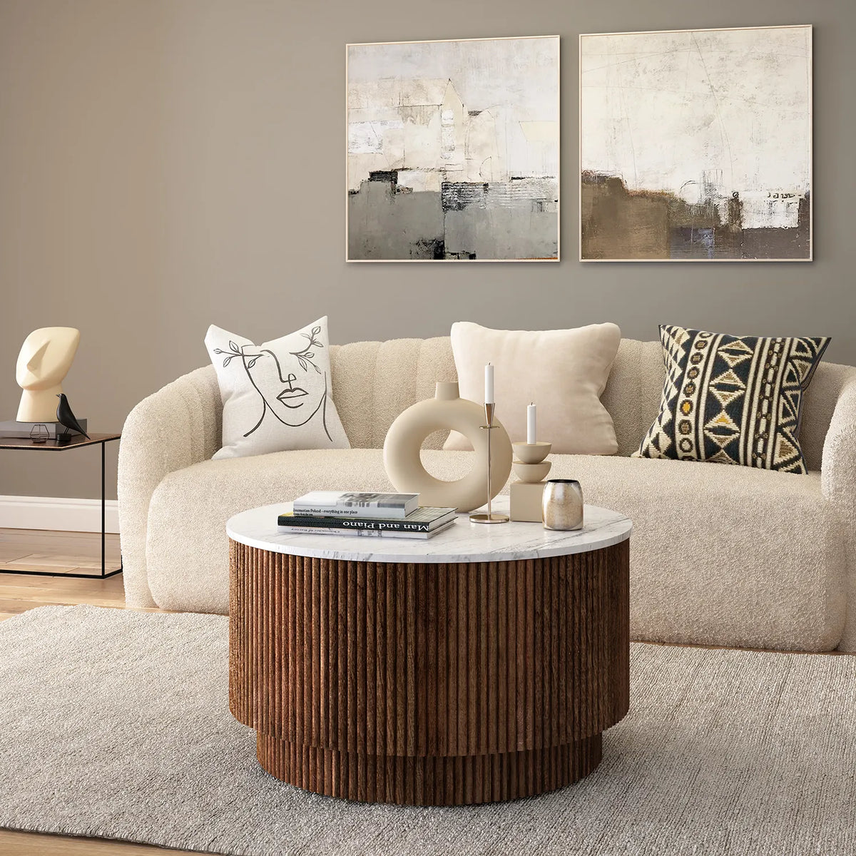 Brown Valencia Marble Mango Wood Coffee Table With Door - Pendle Village Furniture