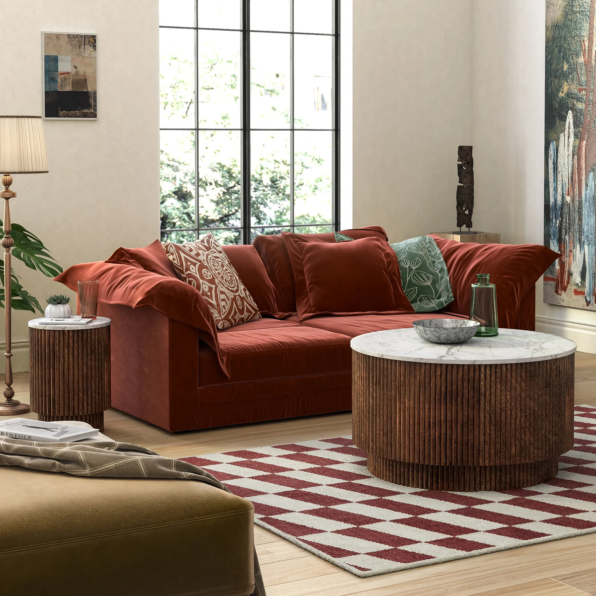 Brown Valencia Marble Mango Wood Side Table With Door - Pendle Village Furniture