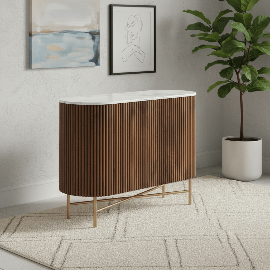 Brown Valencia Marble Mango Wood Small Sideboard