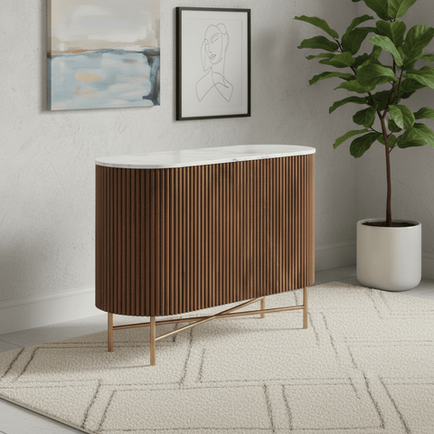 Brown Valencia Marble Mango Wood Small Sideboard