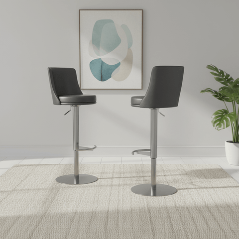 Bruno Grey Leather Bar Stool - Set of 2