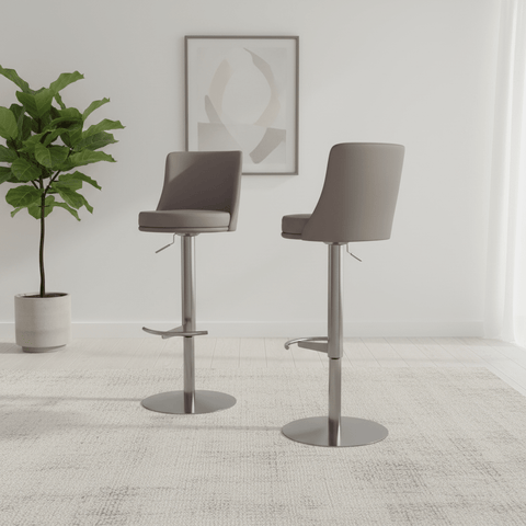Bruno Taupe Leather Bar Stool - Set of 2