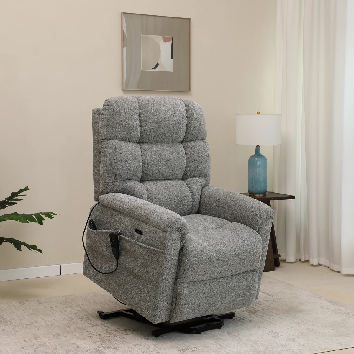 Brynn Grey triple motor riser recliner with heat, massage and independent headrest adjustment. 