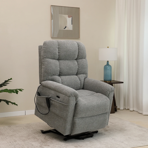 Brynn Grey triple motor riser recliner with heat, massage and independent headrest adjustment. 