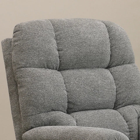 Close up of Brynn Grey triple motor riser recliner with heat, massage and independent headrest adjustment. 