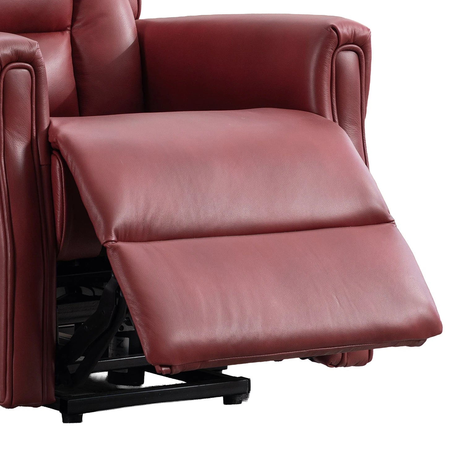 Buckingham Burgundy Full Leather Lift & Tilt Recliner Chair with High Back Showing Recliner foot rest