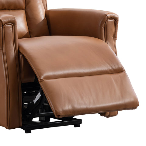 Buckingham Camel Full Leather Lift & Tilt Recliner with footrest on a white background
