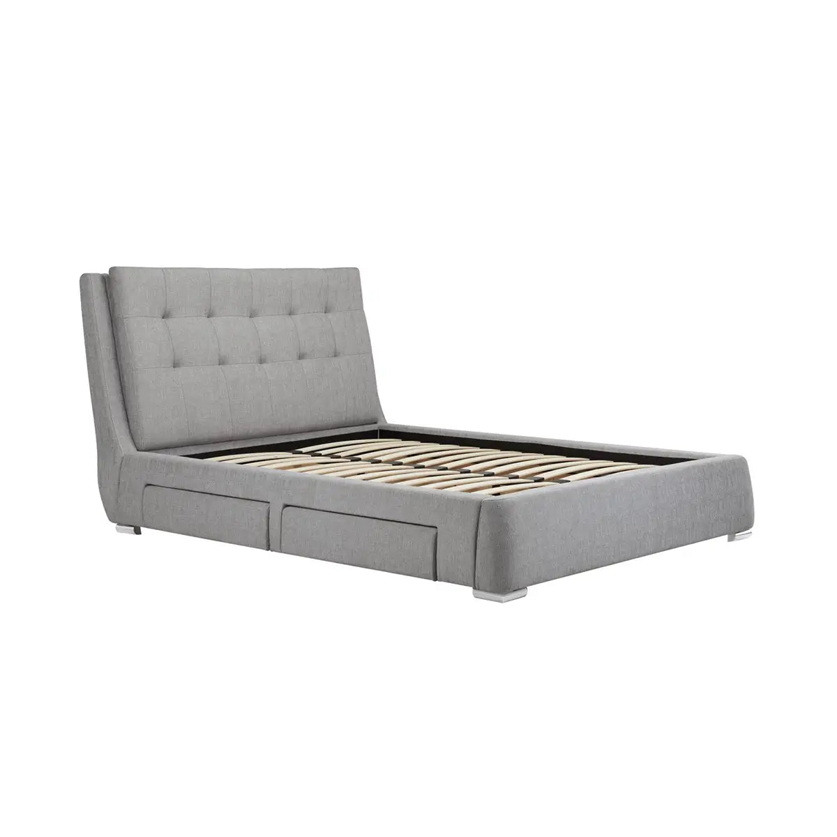 Bugati 4 Drawer Silver Fabric Bed, Stylish Storage Bed - Side Angle View