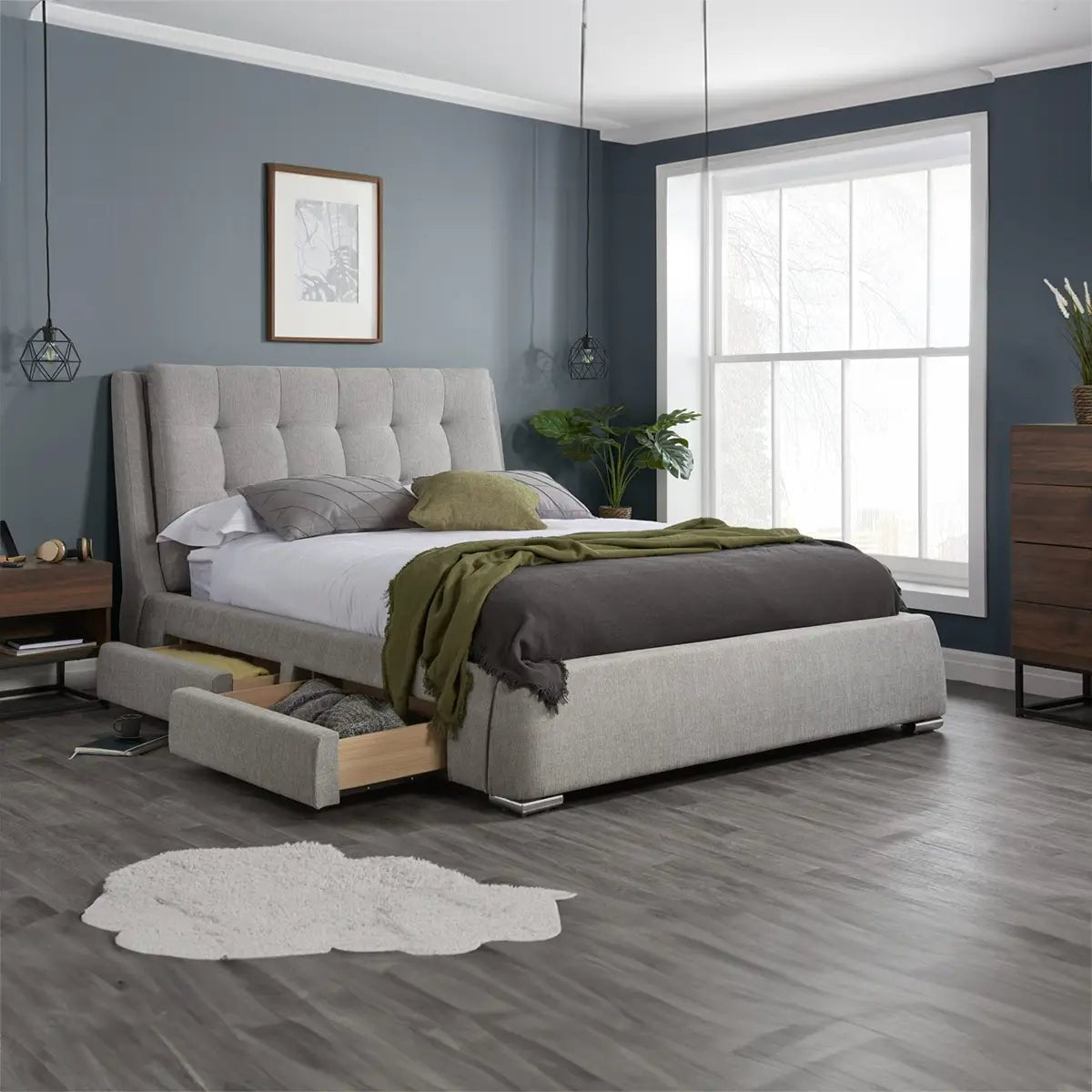 Bugati 4 Drawer Silver Fabric Bed - Pendle Village Furniture