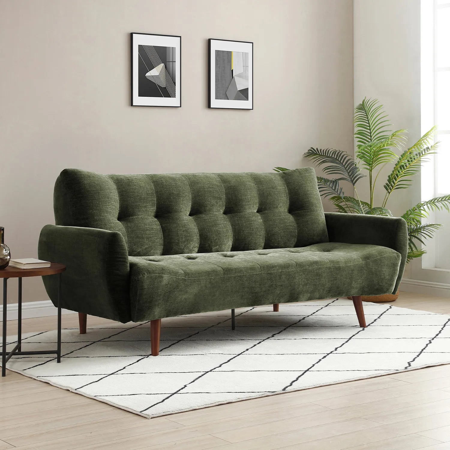 Buno Green Chenille Fabric Sofa Bed