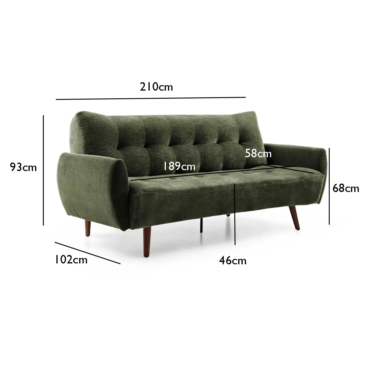Buno Olive Chenille Fabric Sofa Bed - dimensions