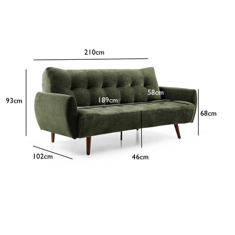 Buno Olive Chenille Fabric Sofa Bed - dimensions