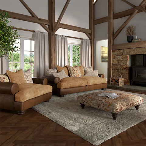 Horatio Mix Faux Leather & Fabric Sofa Collection