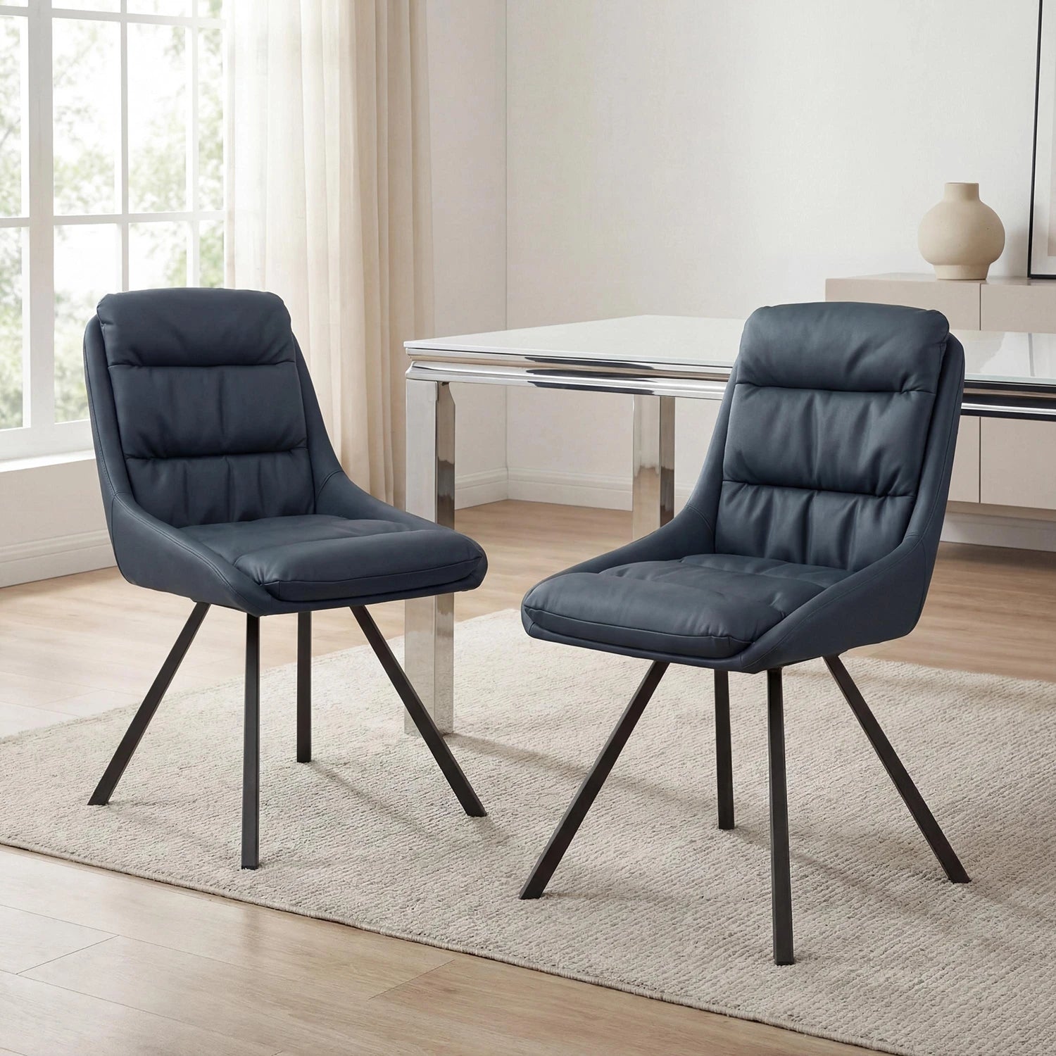 Burnham Midnight Blue Bonded Leather Swivel Dining Chairs
