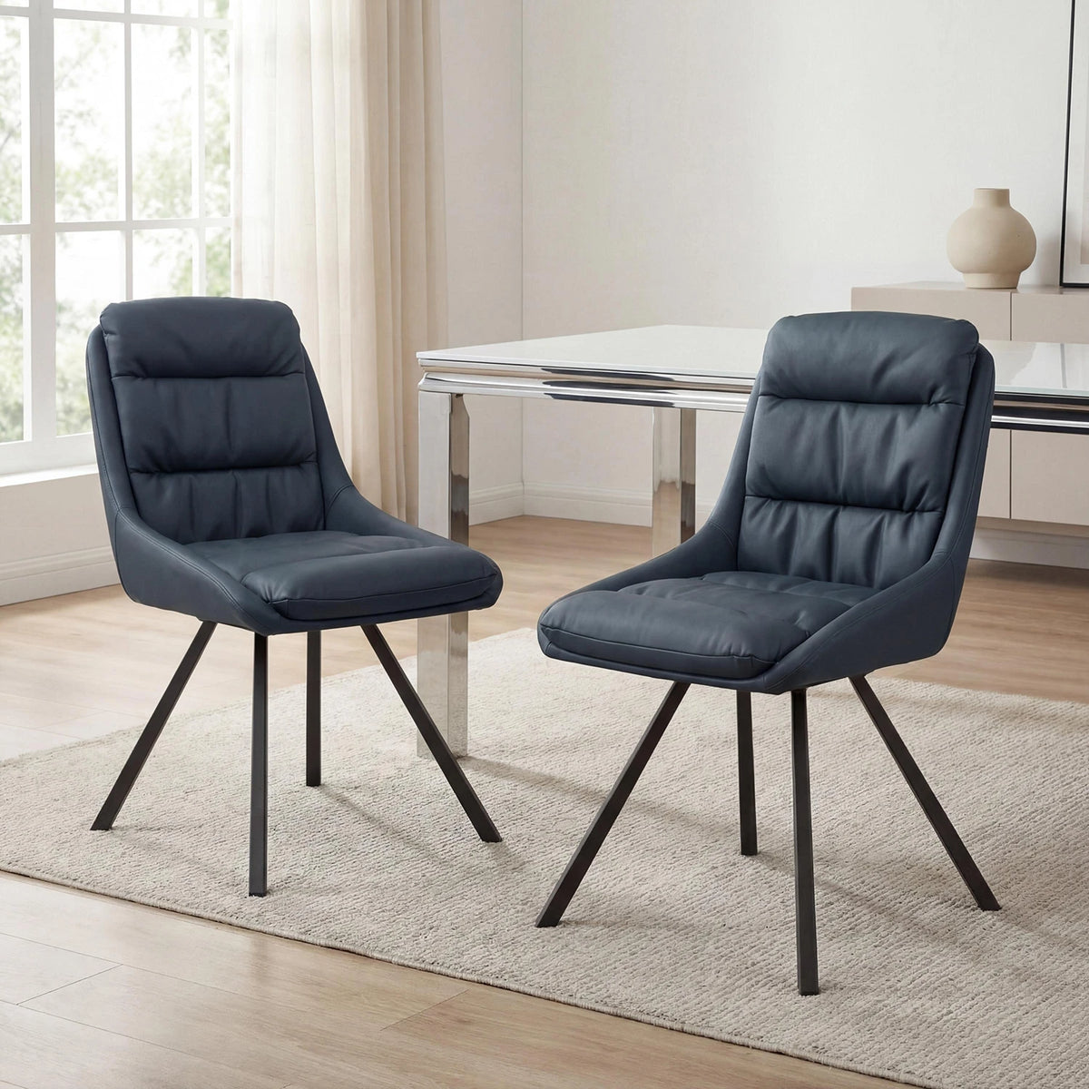 Burnham Midnight Blue Bonded Leather Swivel Dining Chairs