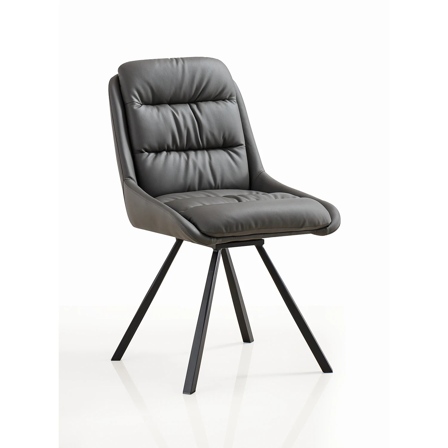 Grey Bounded Leather Dining Chair with Black Metal Legs