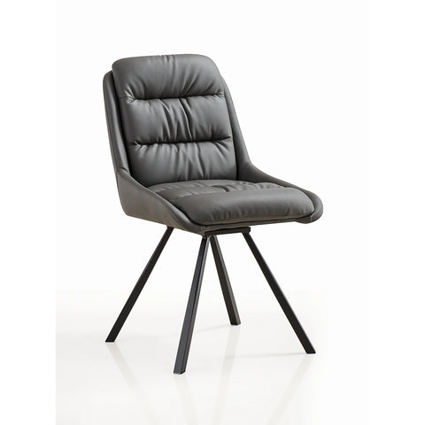 Grey Bounded Leather Dining Chair with Black Metal Legs