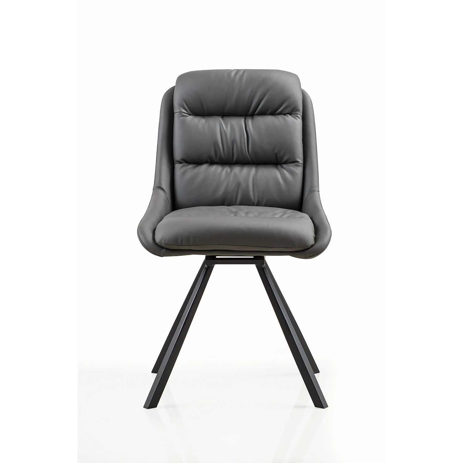 Burnham Grey Leather Swivel Dining Chair with Black Legs