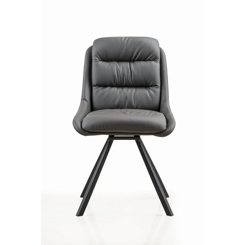 Burnham Grey Leather Swivel Dining Chair with Black Legs