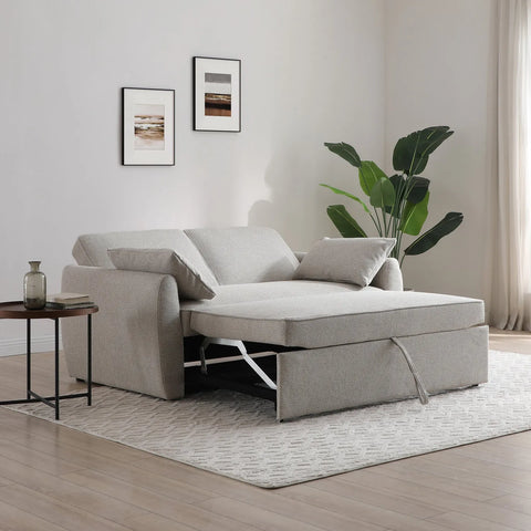 Burnley Natural Textured Weave Fabric Sofa Bed, also available in Grey Textured Weave Fabric - Sofabed into Bed