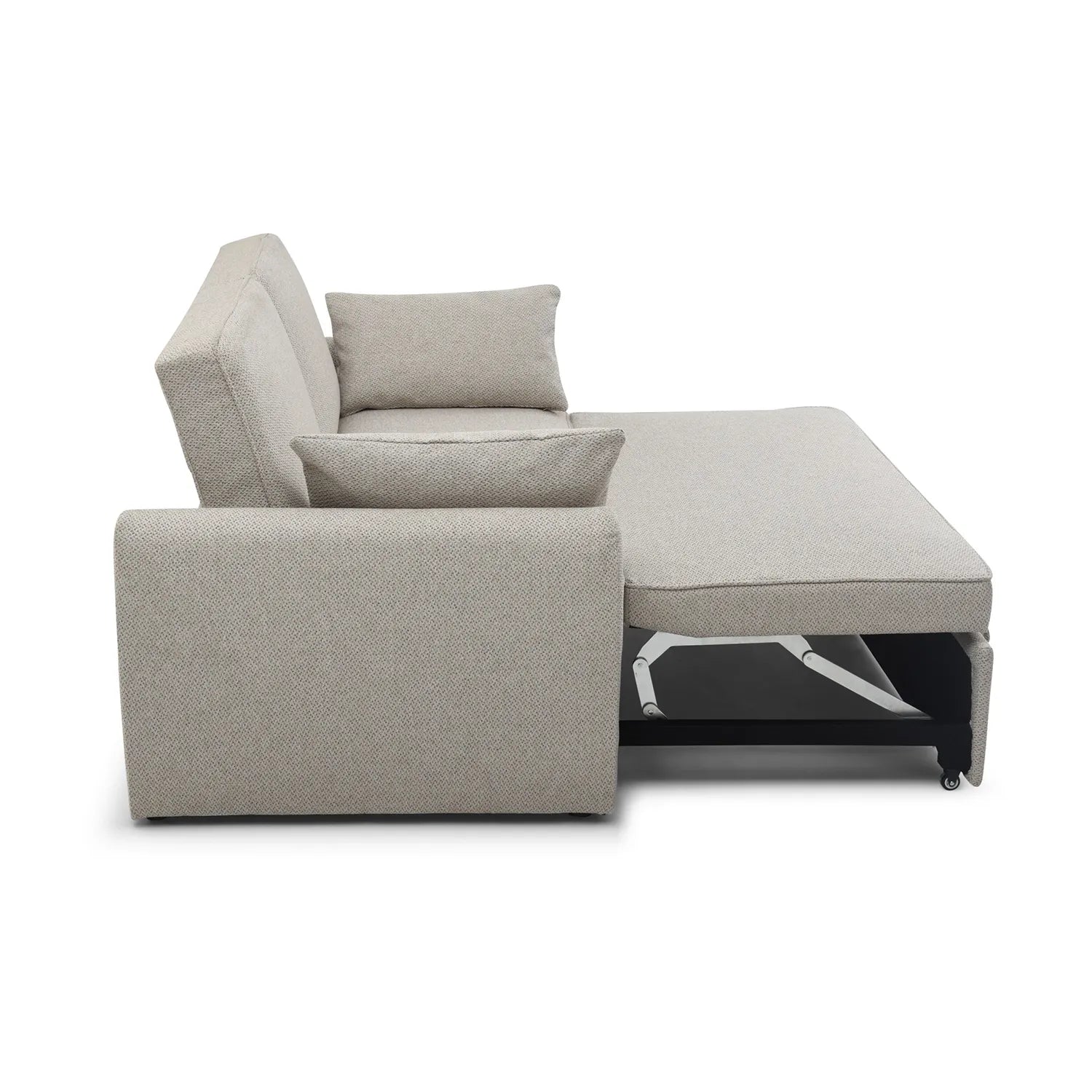 Burnley Natural Textured Weave Fabric Sofa Bed, also available in Grey Textured Weave Fabric - Side View of Sofabed into Bed