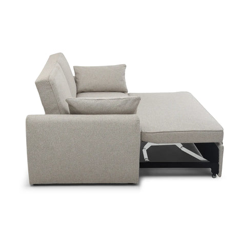 Burnley Natural Textured Weave Fabric Sofa Bed, also available in Grey Textured Weave Fabric - Side View of Sofabed into Bed