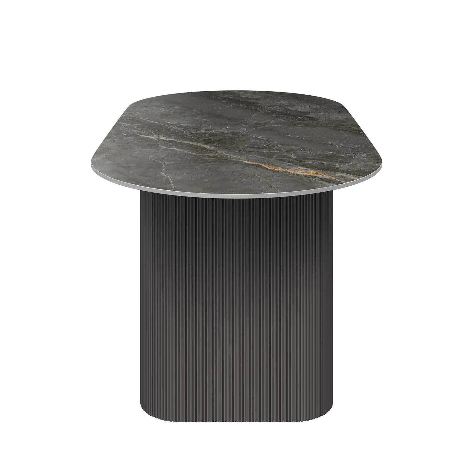 Cartier 180cm Oval Gloss Grey Ceramic Dining Table Set - Side of Dining Table