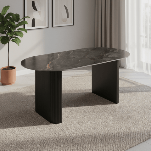 Cartier 180cm Oval Gloss Grey Ceramic Dining Table
