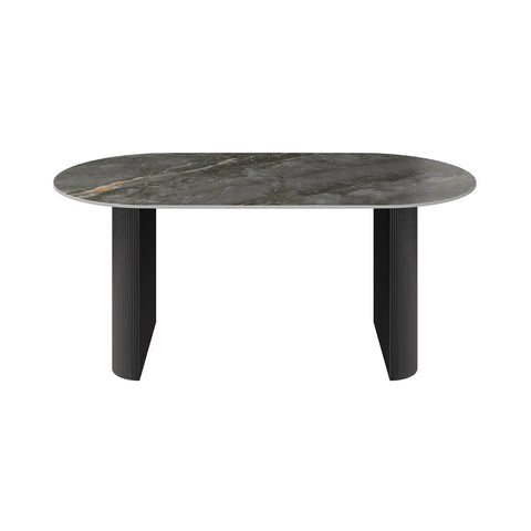 Cartier Oval Gloss Dark Grey Ceramic Dining Table 