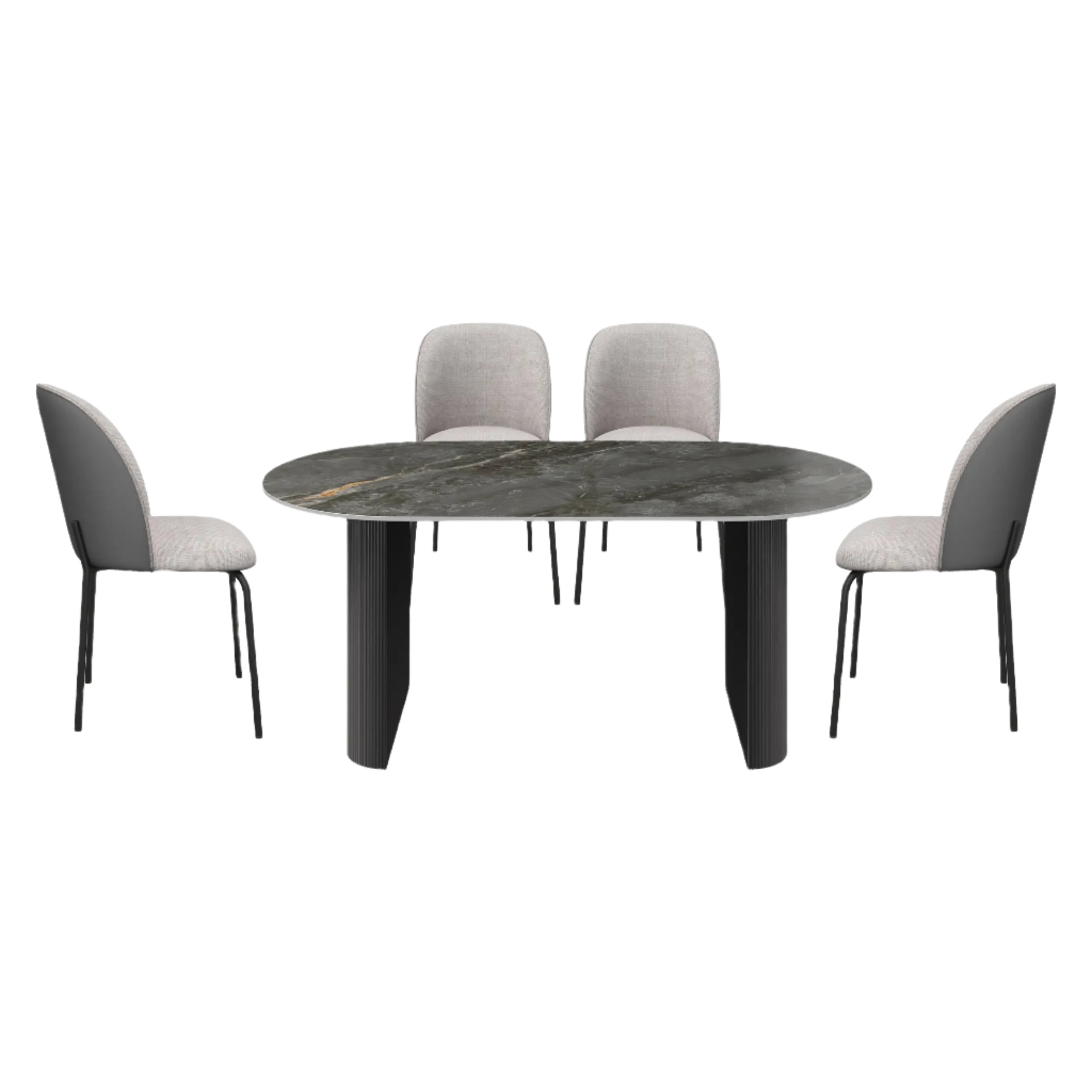 Cartier 180cm Oval Gloss Grey Ceramic Dining Table Set