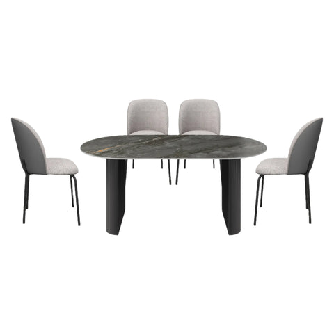 Cartier 180cm Oval Gloss Grey Ceramic Dining Table Set