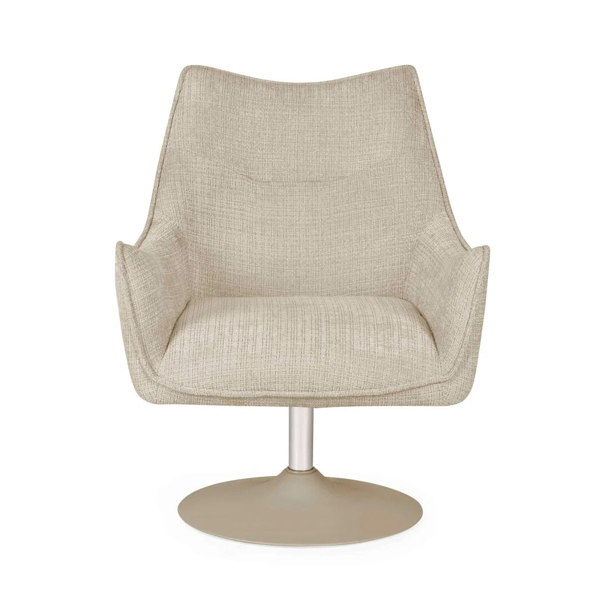  Caspian Ivory Chenille Swivel Lounge Chair. Featuring soft textured fabric, a curved supportive back, padded seat and contemporary swivel base.