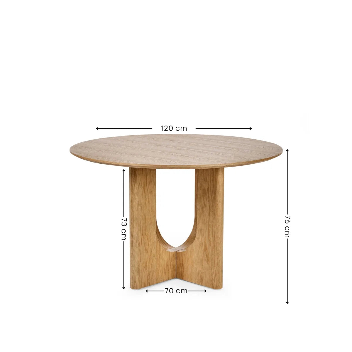 Cove Wooden round table with dimensions labeled on a white background