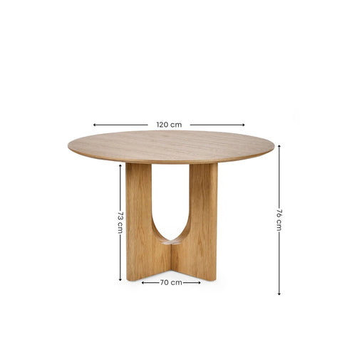 Cove Wooden round table with dimensions labeled on a white background