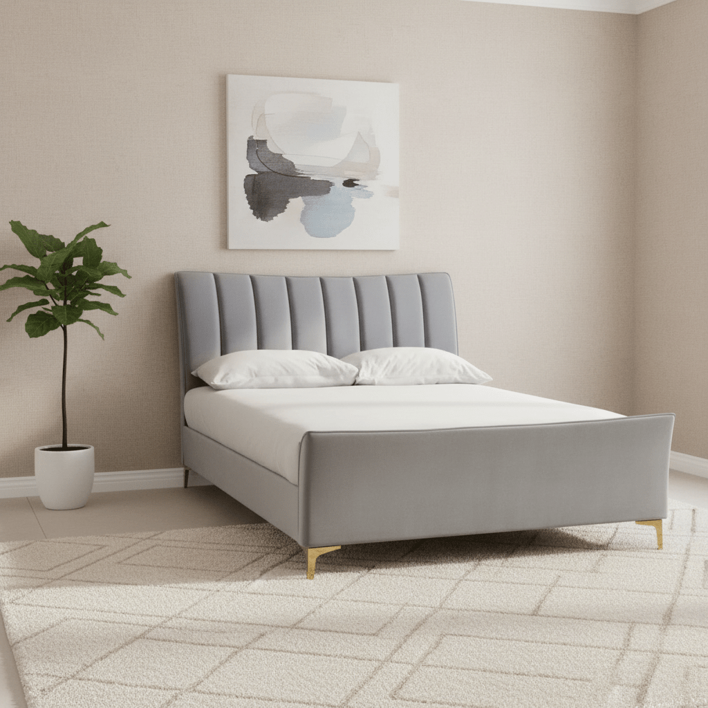 Flora Fabric Grey Upholstered Bed - Small Double, Double or King