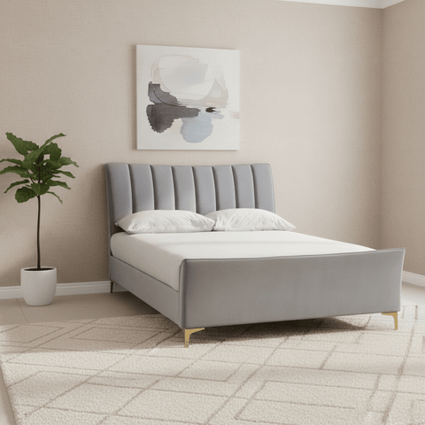 Flora Fabric Grey Upholstered Bed - Small Double, Double or King