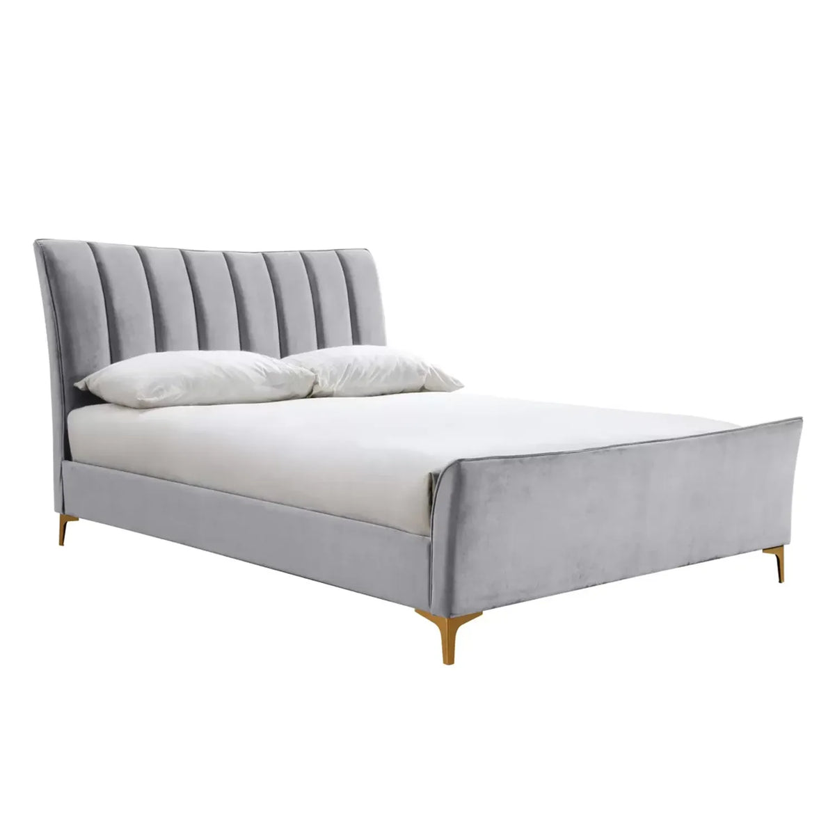 Flora Bed: A chic statement piece with lusciously cushioned headboard, stunning gold feet, and free delivery. Limited-time sale includes interest-free monthly payments. Elevate your bedroom with comfort and style! Sizes available Small Double Bed, Double Bed, and King Bed - 013
