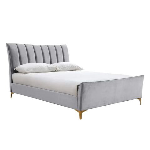 Flora Bed: A chic statement piece with lusciously cushioned headboard, stunning gold feet, and free delivery. Limited-time sale includes interest-free monthly payments. Elevate your bedroom with comfort and style! Sizes available Small Double Bed, Double Bed, and King Bed - 013