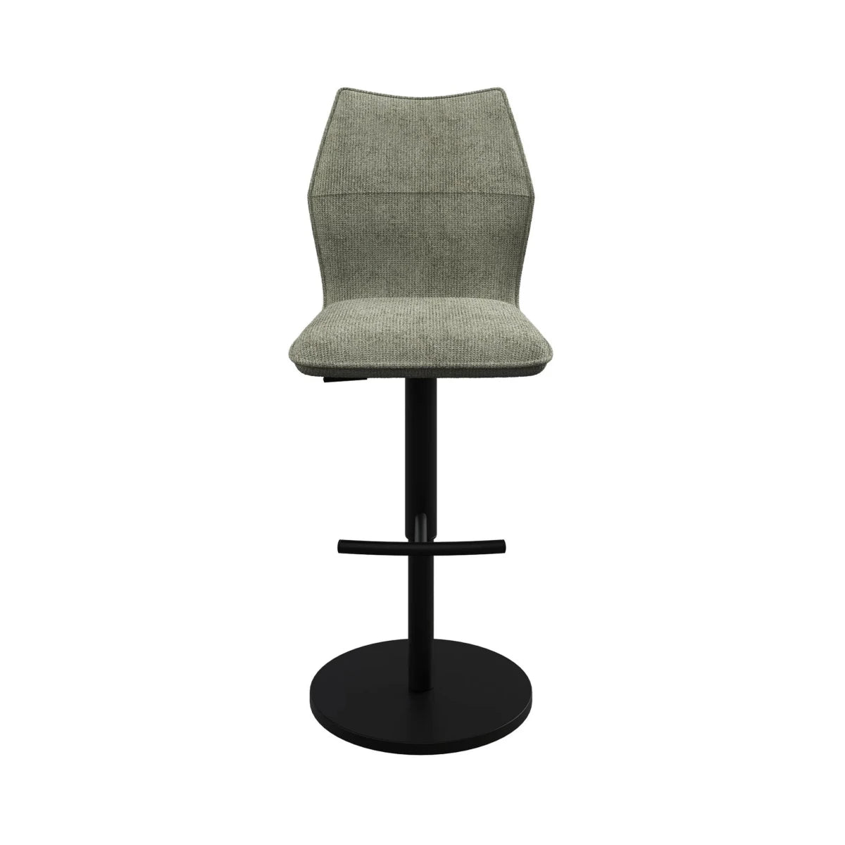 Iris Green Fabric Adjustable Bar Stool swivel function and black metal pedestal base