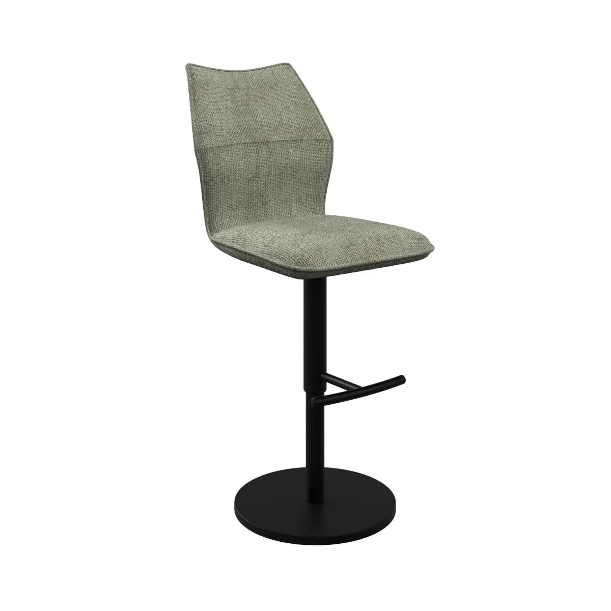 Iris Sage Green Fabric Adjustable Bar Stool swivel function and black metal pedestal base