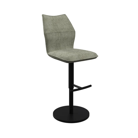 Iris Sage Green Fabric Adjustable Bar Stool swivel function and black metal pedestal base