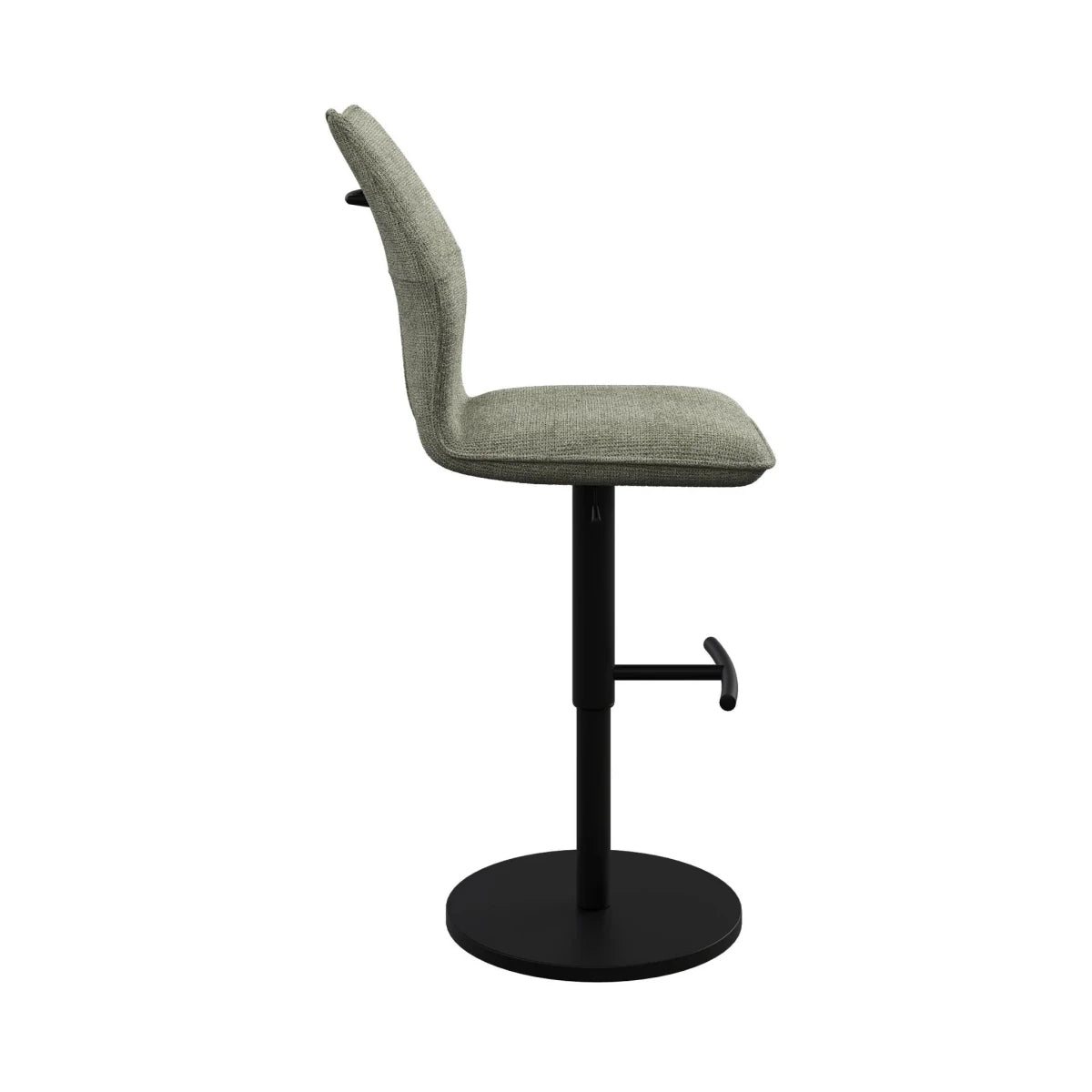 Iris green Fabric Adjustable Bar Stool swivel function and black metal pedestal base
