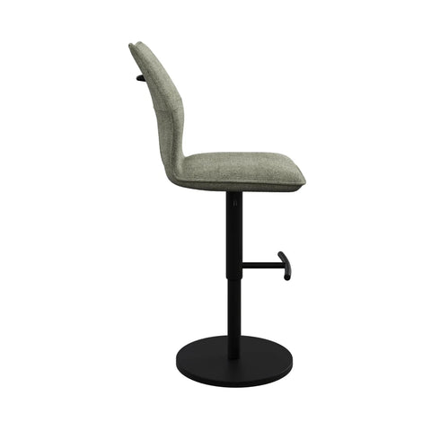 Iris green Fabric Adjustable Bar Stool swivel function and black metal pedestal base
