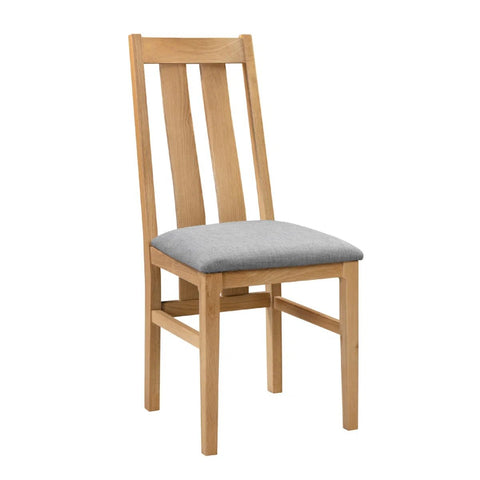 Cotswold Oak Dining Chairs with Grey Linen Seats – Pair