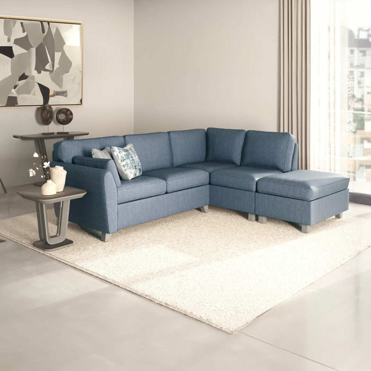 Cromwell Blue Linen Fabric RHF Corner Sofa - Pendle Village Furniture