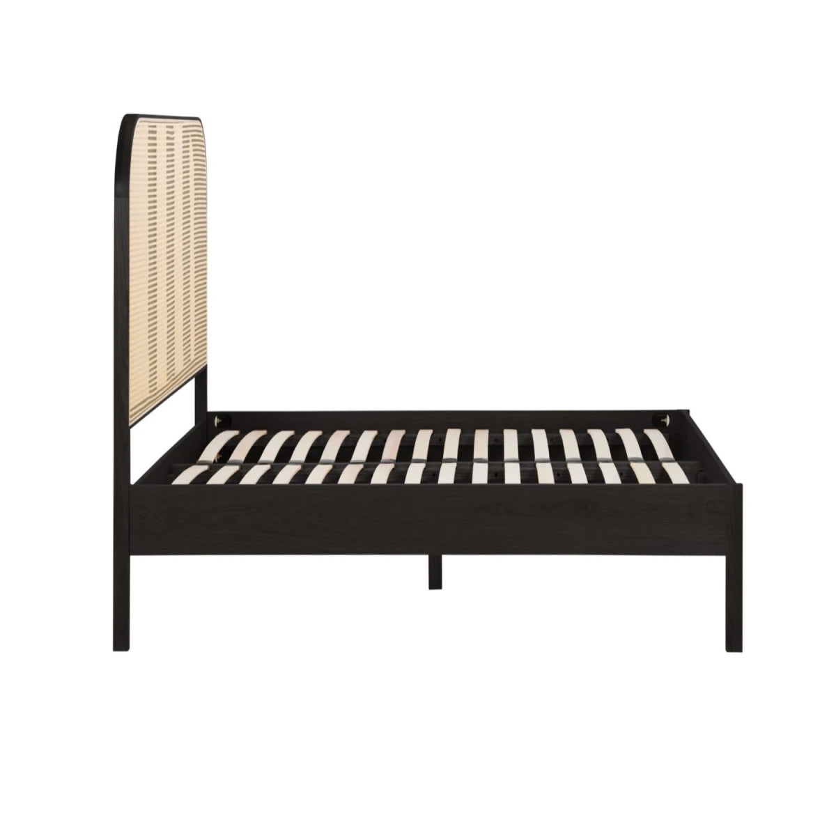 Bold black bed frame with sleek modern finish.