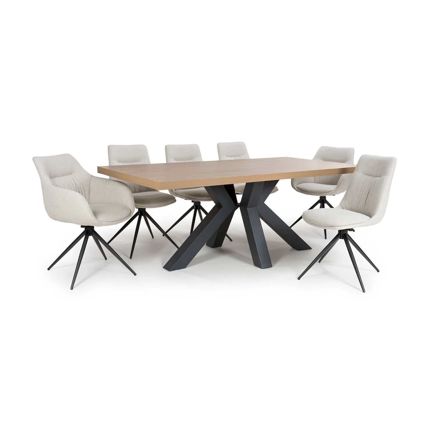 Camden 200cm Rustic Oak Dining Table with 6 Bosley Dining Chairs - Pendle Village Furniture