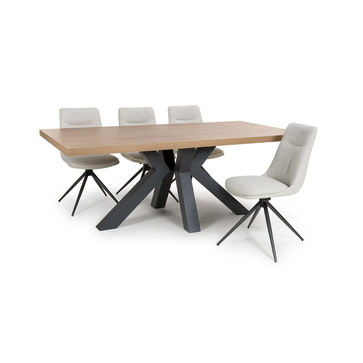 Camden 200cm Rustic Oak Dining Table with 6 Bosley Dining Chairs - Pendle Village Furniture