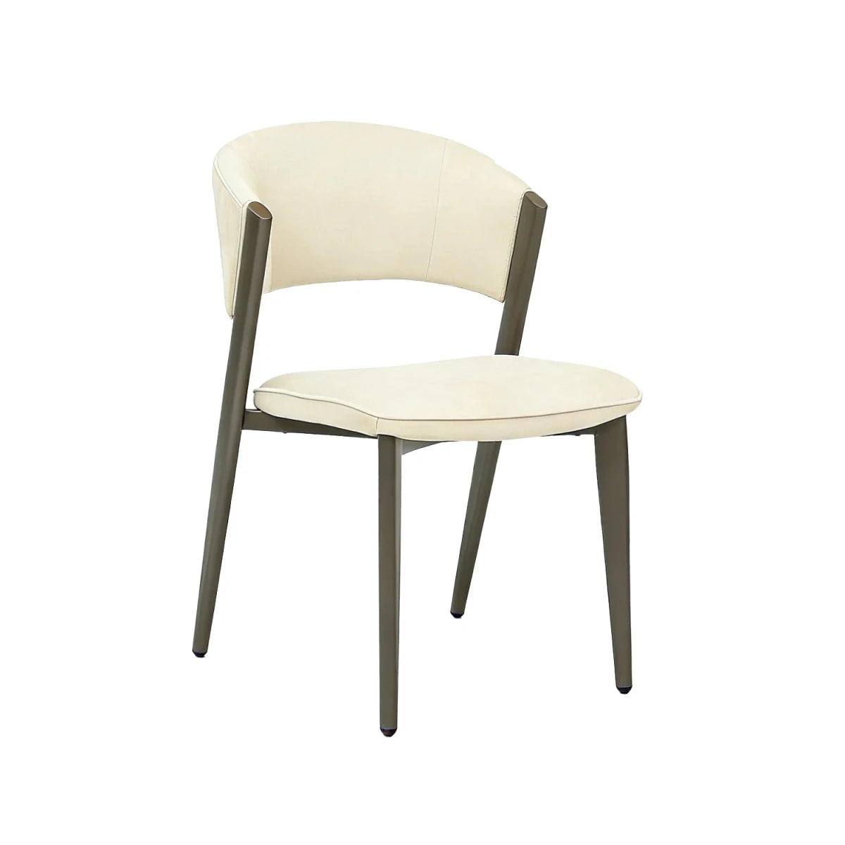 Chair with beige seat and backrest and Walnut legs on a white background