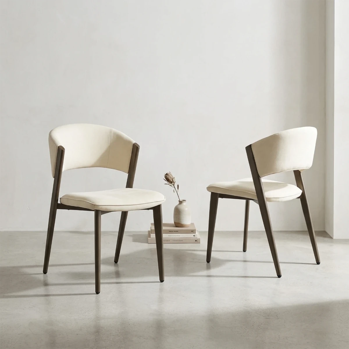 Camilla walnut and cream dining chairs available in sets of 4, 6 or 8. Elegant upholstered chairs with timeless contemporary styling.